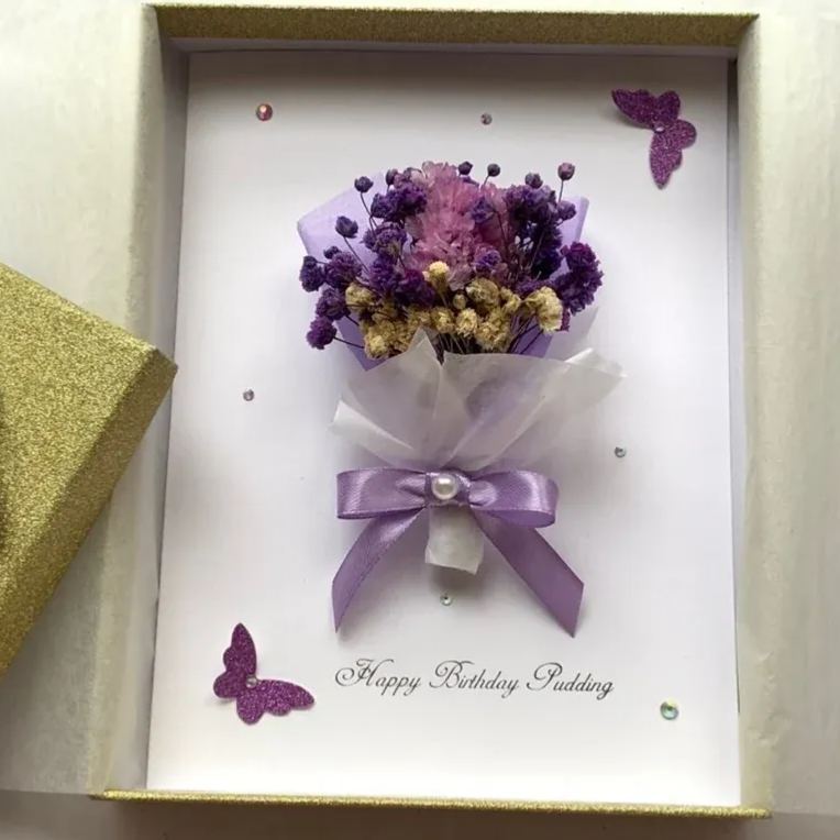 Luxury Personalised Handmade Birthday Card, Handmade Preserved Flower Card, Dried Flower Birthday Card, Birthday Card, Bouquet Card C008