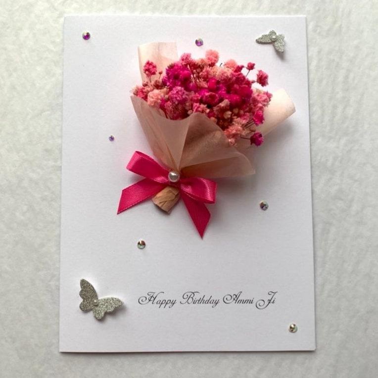 Luxury Personalised Handmade Birthday Card, Handmade Preserved Flower Card, Dried Flower Birthday Card, Birthday Card, Bouquet Card C008