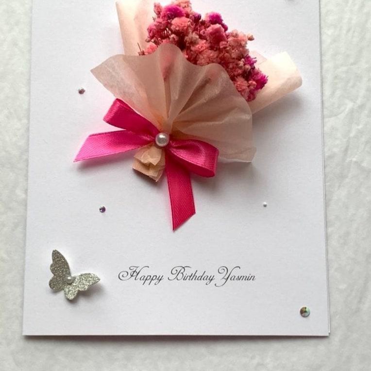 Luxury Personalised Handmade Birthday Card, Handmade Preserved Flower Card, Dried Flower Birthday Card, Birthday Card, Bouquet Card C008