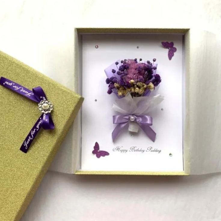 Luxury Personalised Handmade Birthday Card, Handmade Preserved Flower Card, Dried Flower Birthday Card, Birthday Card, Bouquet Card C008