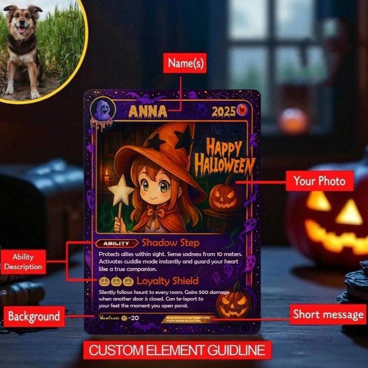 Custom Halloween Poké Card – Custom Poke Halloween Card, Spooky Halloween Day Pokemon Card Gift