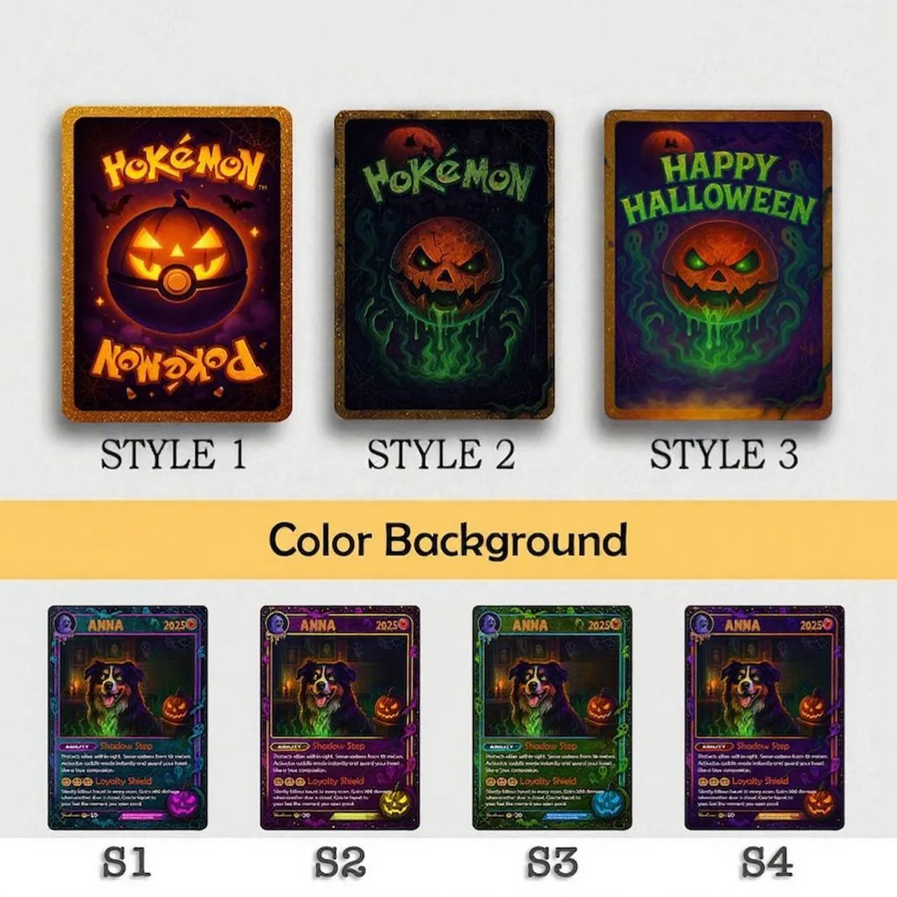 Custom Halloween Poké Card – Custom Poke Halloween Card, Spooky Halloween Day Pokemon Card Gift