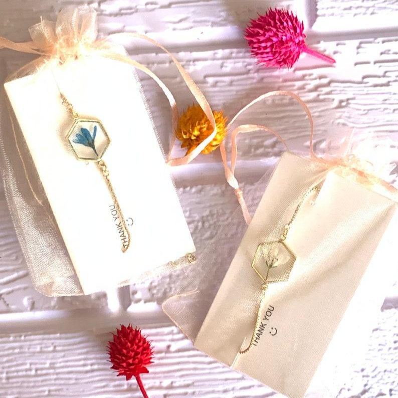 Pressed Dried Flower Bracelet – Real Flower Hexagon Bangle Handmade Bridesmaid Gift Wedding Jewelry Anniversary Gift