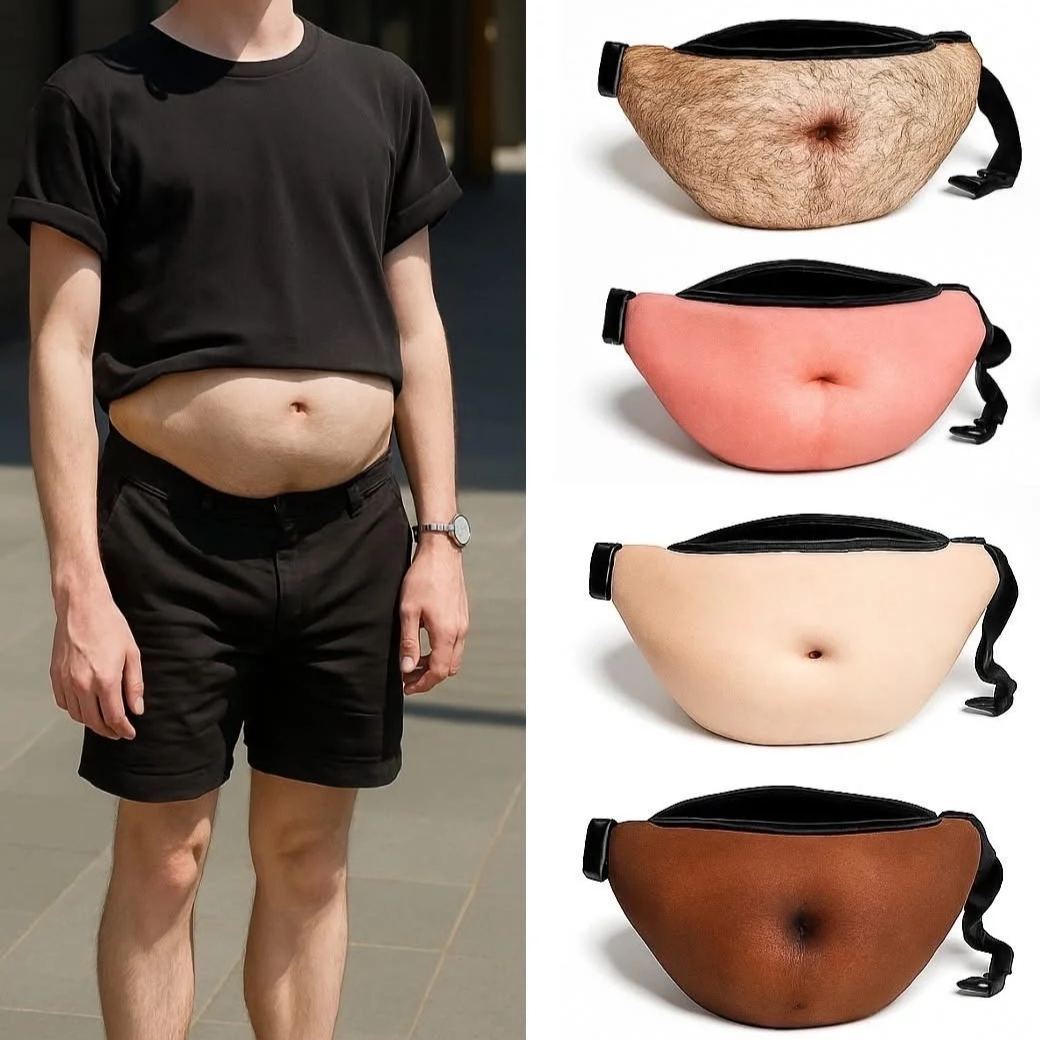 Funny Beer Belly Fanny Pack Bag – Custom Novelty Waist Bag with Realistic Belly Design, Gag Party & Prank Gift for Men & Women - SantaSocks