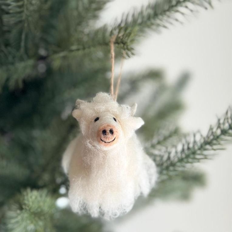 Needle Felted Highland Cow Ornament - Fair Trade Ornament
