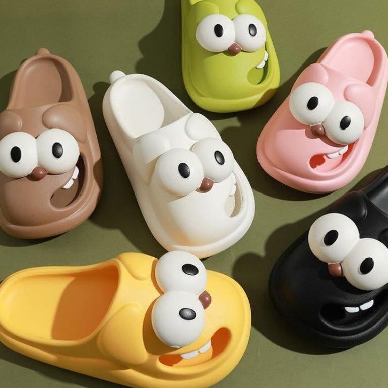 Cute Cartoon Monster Slippers – Soft PVC Indoor Bathroom Slides, Funny Big Eye Cozy Home Sandals