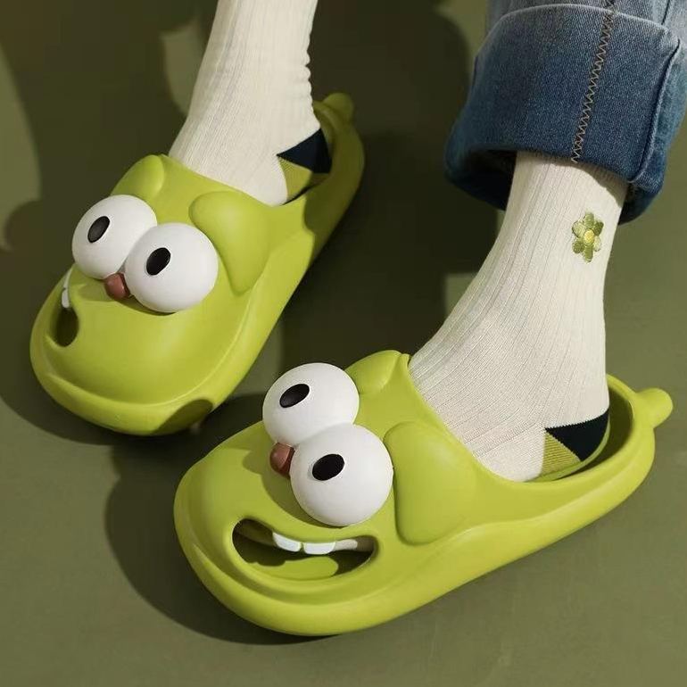 Cute Cartoon Monster Slippers – Soft PVC Indoor Bathroom Slides, Funny Big Eye Cozy Home Sandals