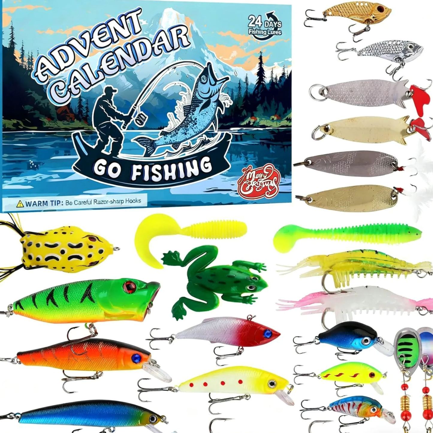 Fishing Advent Calendar – 24-Piece Fishing Lure Gift Set, Holiday Blind Box for Christmas & New Year