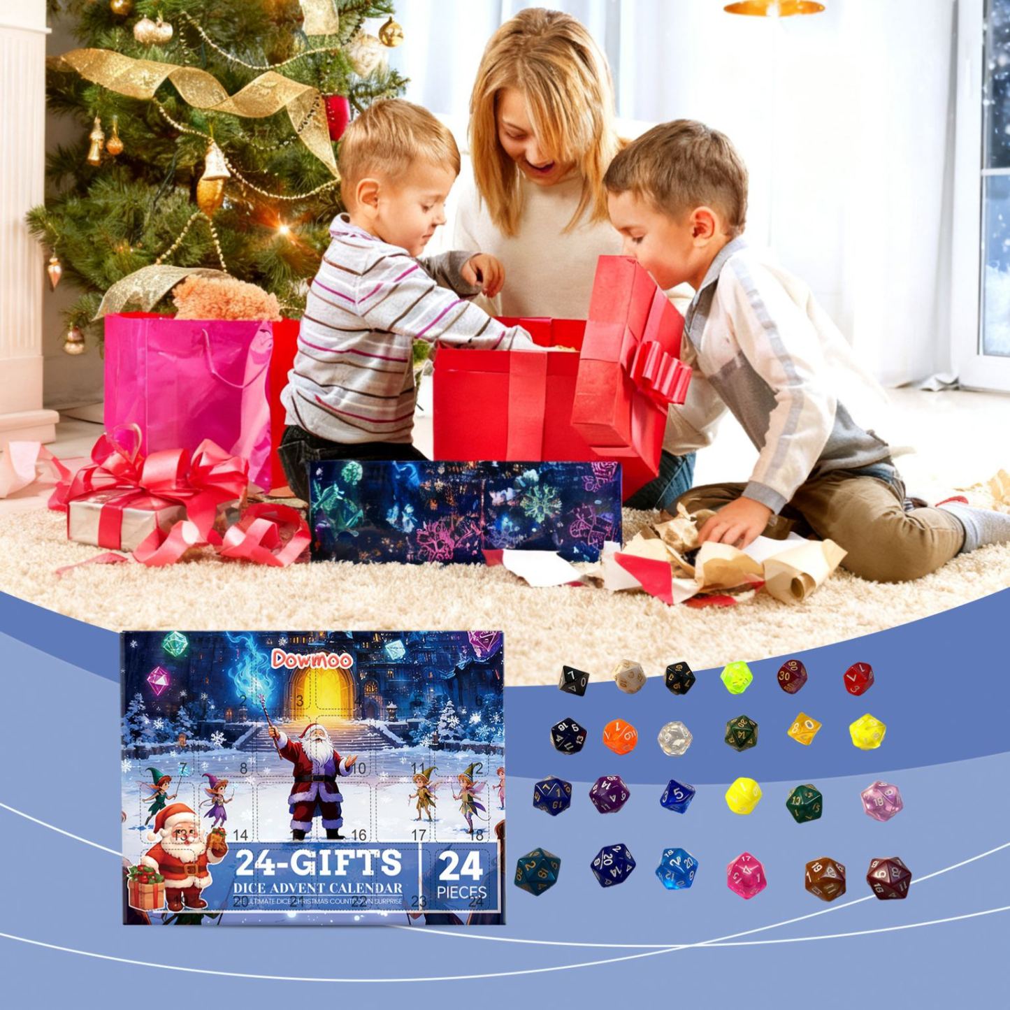 Dowmoo Dice Advent Calendar 2025 – 24 Days Acrylic Dice Blind Box Christmas Countdown Gift Set for Gamers, Collectors & Kids Christmas Gift
