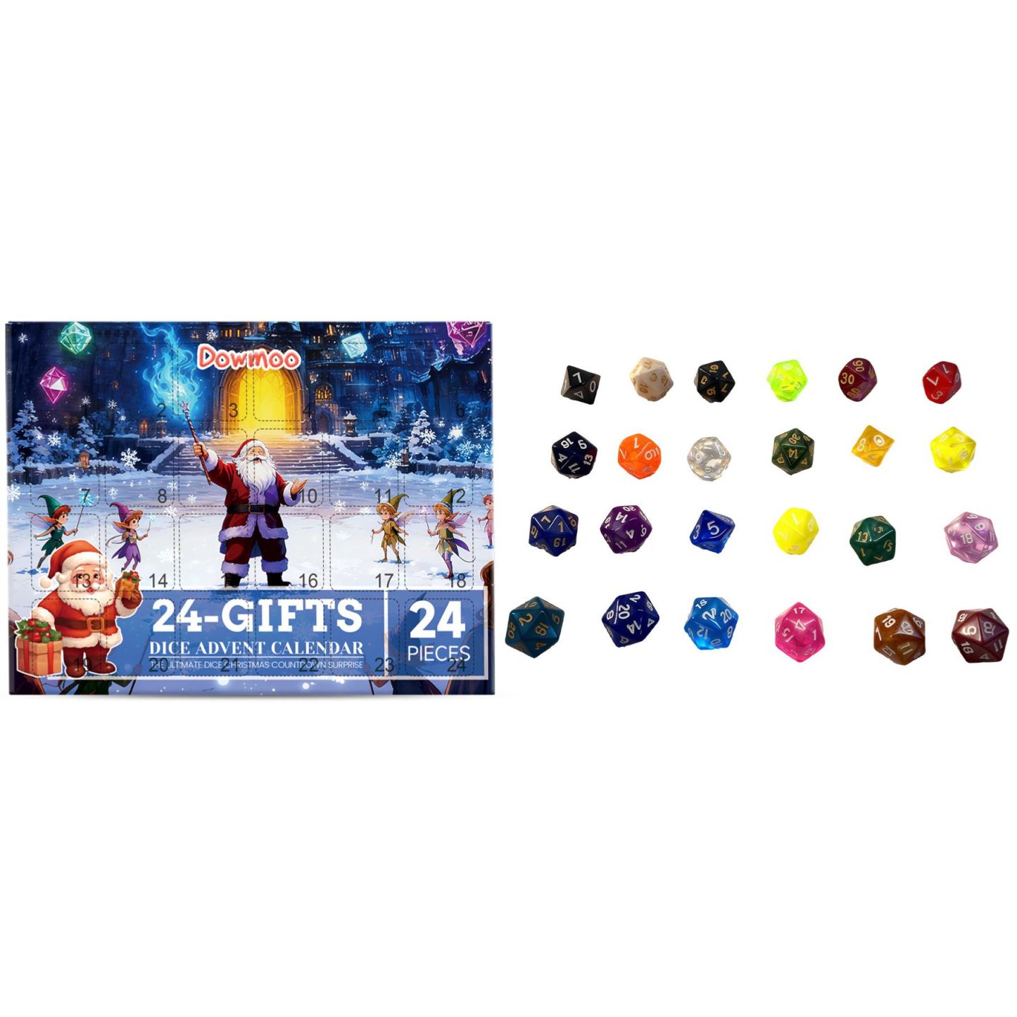Dowmoo Dice Advent Calendar 2025 – 24 Days Acrylic Dice Blind Box Christmas Countdown Gift Set for Gamers, Collectors & Kids Christmas Gift