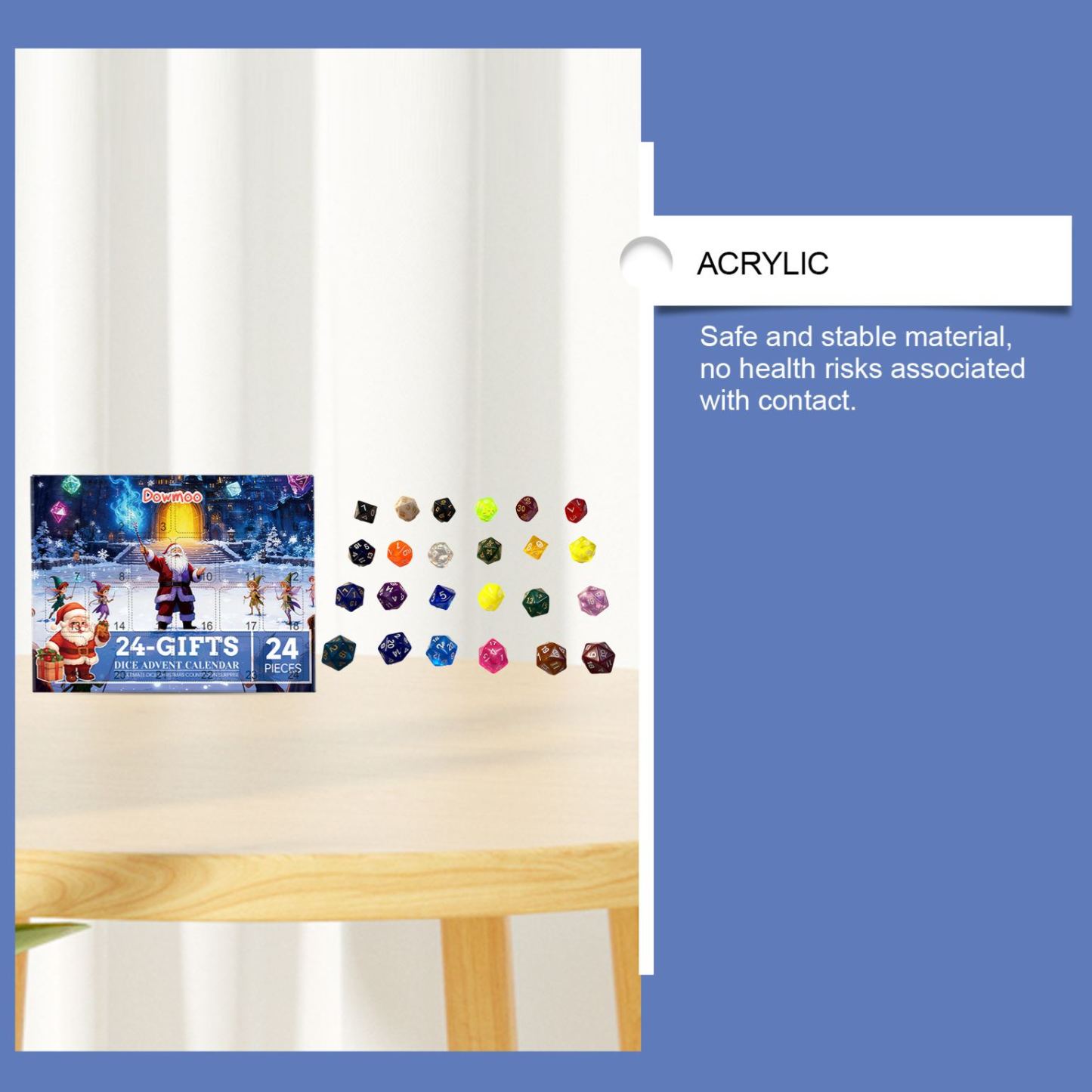 Dowmoo Dice Advent Calendar 2025 – 24 Days Acrylic Dice Blind Box Christmas Countdown Gift Set for Gamers, Collectors & Kids Christmas Gift