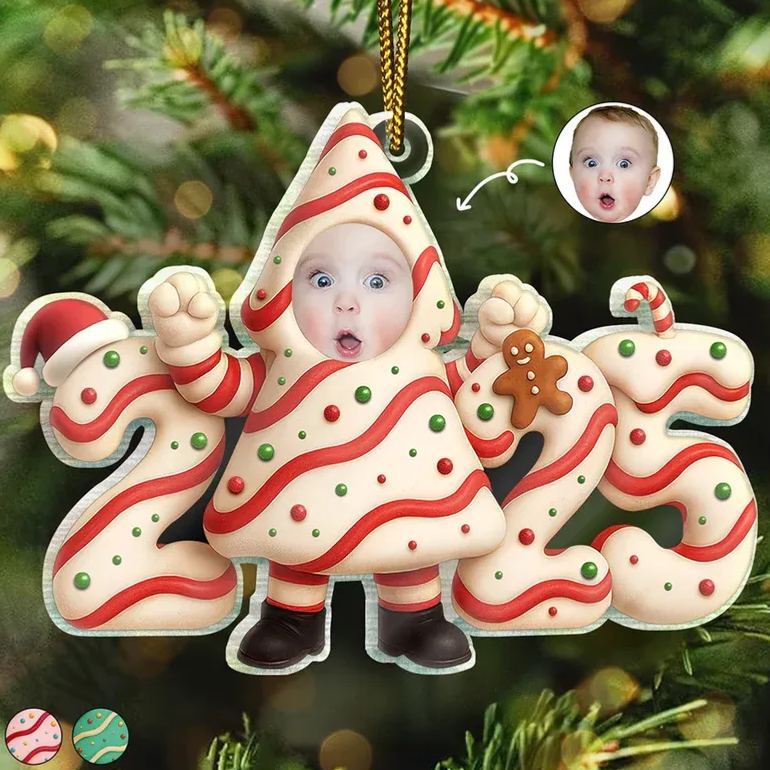 Custom Photo Christmas Tree Cake Funny Baby - Personalized Custom Shaped Acrylic Ornament