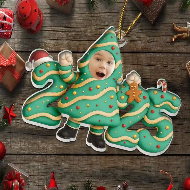 Custom Photo Christmas Tree Cake Funny Baby - Personalized Custom Shaped Acrylic Ornament