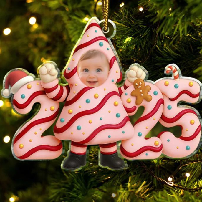 Custom Photo Christmas Tree Cake Funny Baby - Personalized Custom Shaped Acrylic Ornament