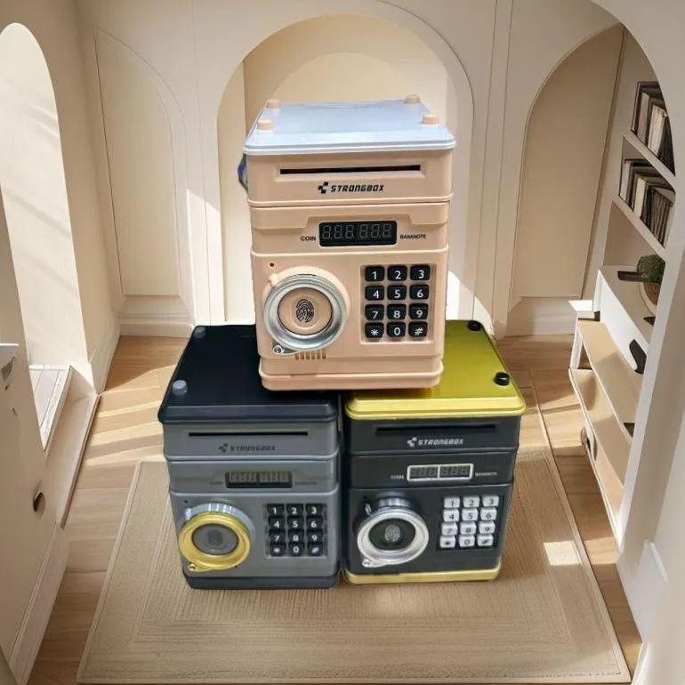 Mini Safe Money Box – Fingerprint Coin Bank, Password Lock Piggy Bank, Small Plastic Security Safe for Kids & Adults, Gift Savings Box