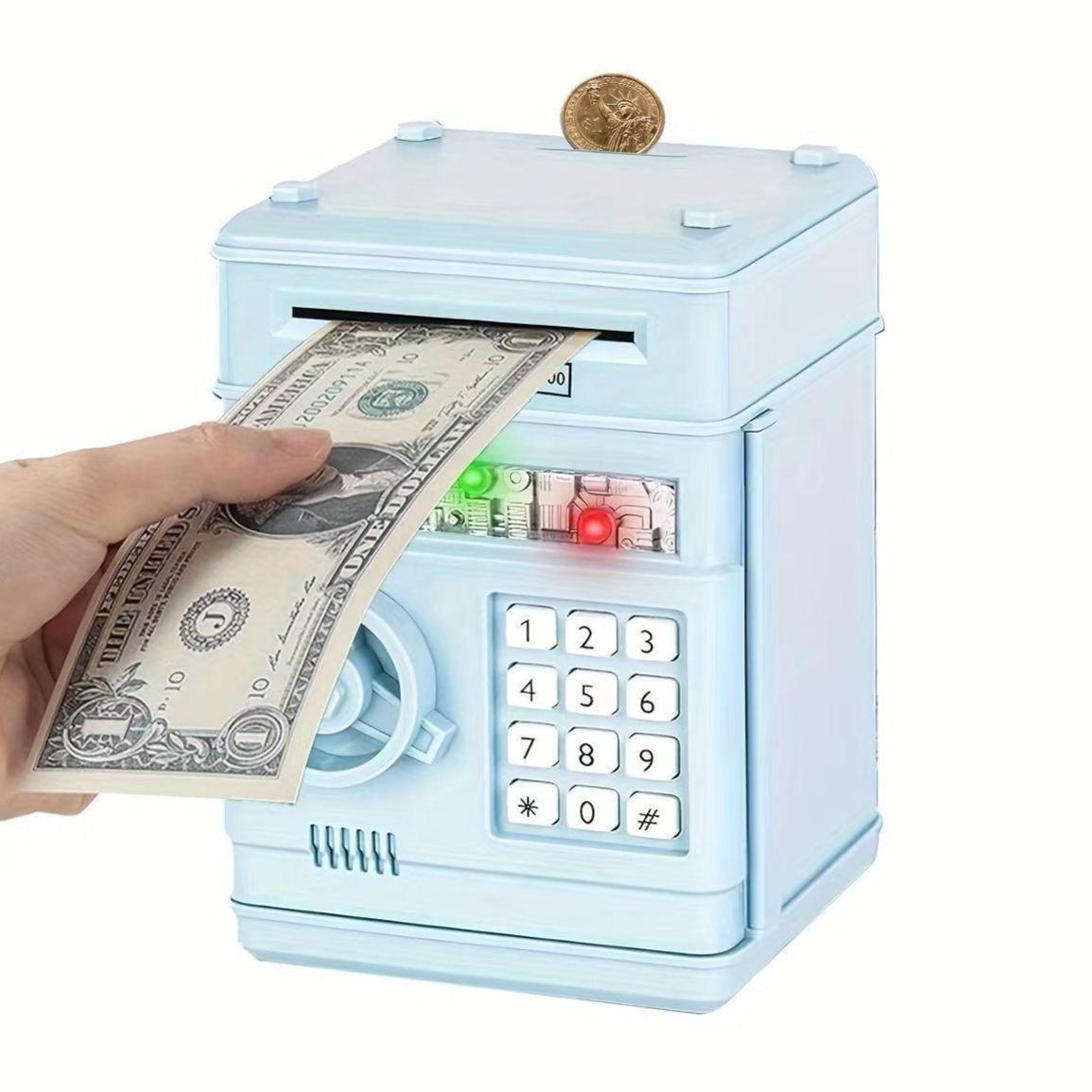 Mini Safe Money Box – Fingerprint Coin Bank, Password Lock Piggy Bank, Small Plastic Security Safe for Kids & Adults, Gift Savings Box