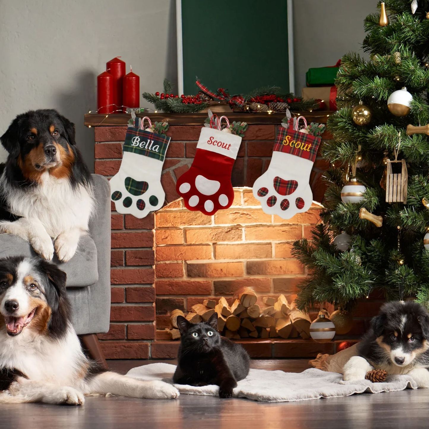 Paw Shaped Christmas Stocking for Pets, Personalized