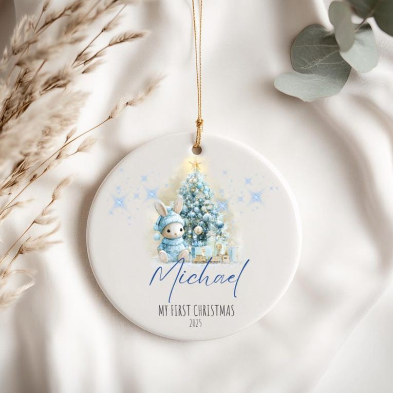 Personalized Baby’s First Christmas Ornament 2025, Custom Name Ceramic Keepsake Gift for Newborn, Boy or Girl Holiday Decor