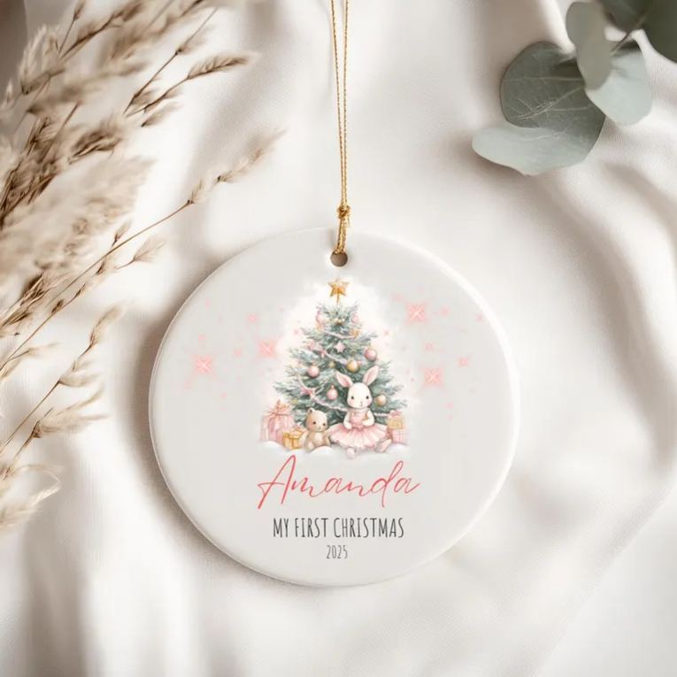 Personalized Baby’s First Christmas Ornament 2025, Custom Name Ceramic Keepsake Gift for Newborn, Boy or Girl Holiday Decor