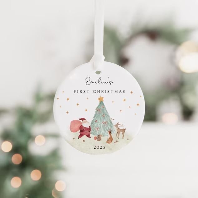 Baby's First Christmas Decoration | Keepsake Christmas Bauble Gift Ceramic Ornament | Personalised Baby's 1st Christmas Scene Decoration