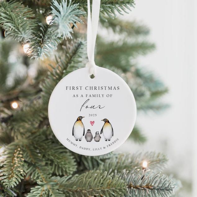 First Christmas as a Family of 3 Decoration | Keepsake Christmas Bauble Gift Ceramic Ornament | Baby's First Christmas Decoration