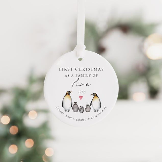 First Christmas as a Family of 3 Decoration | Keepsake Christmas Bauble Gift Ceramic Ornament | Baby's First Christmas Decoration