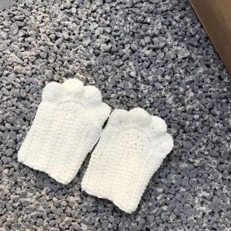 Girls Gift Idea Hand Woven Half Fingers Cat Paws Wool Gloves