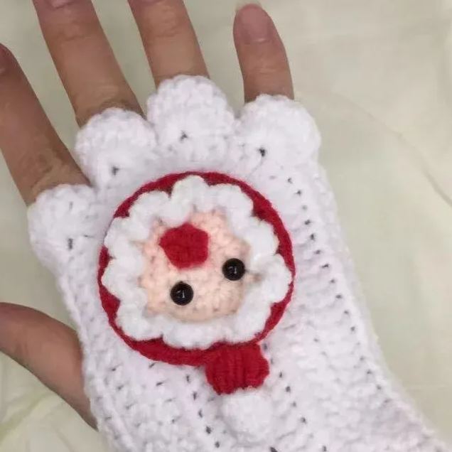 Girls Gift Idea Hand Woven Half Fingers Cat Paws Wool Gloves