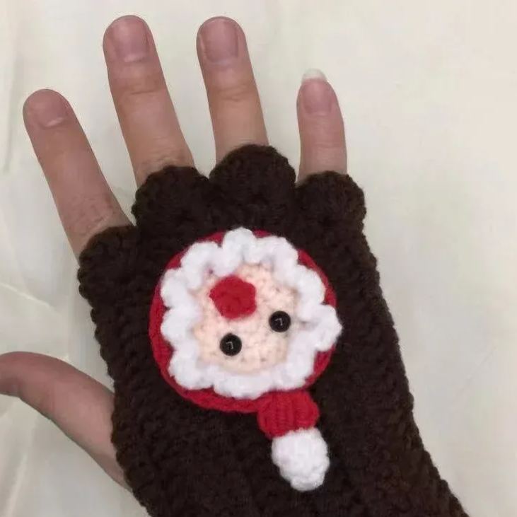 Girls Gift Idea Hand Woven Half Fingers Cat Paws Wool Gloves