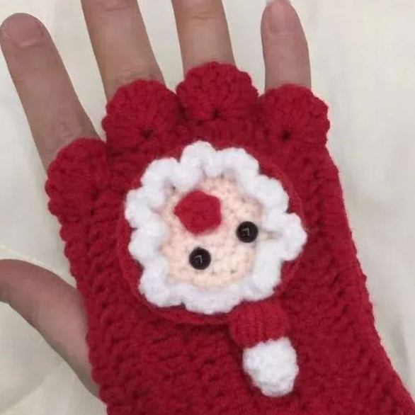 Girls Gift Idea Hand Woven Half Fingers Cat Paws Wool Gloves