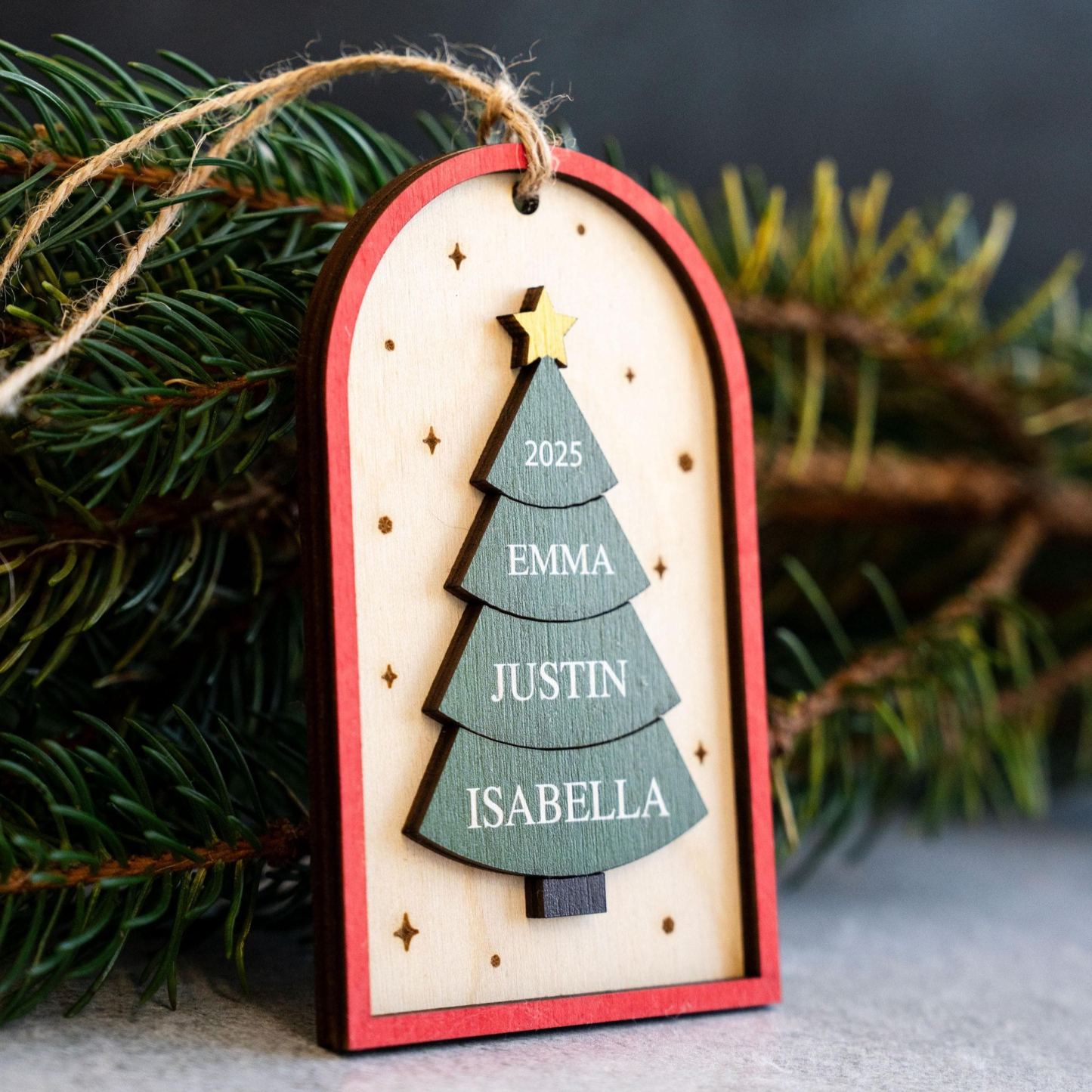Family Christmas Ornament - 2025 Personalized 3D Ornament With Names - Christmas Tree Ornament