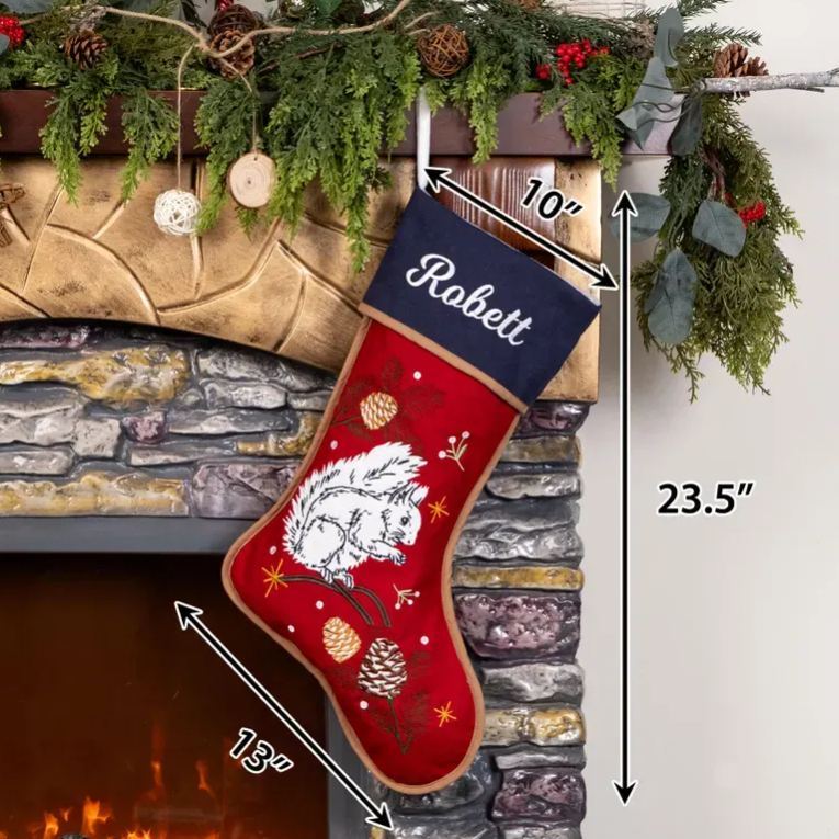 Personalized Christmas Stockings Embroidered Rustic Stocking With Hemmed Edges for Family Custom Name Vintage Stockings Farmhouse Xmas Decor