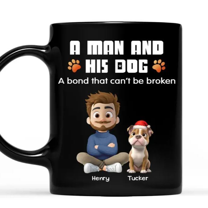 Human And Their Dog Cartoon Christmas - Personalized Custom Coffee Mug