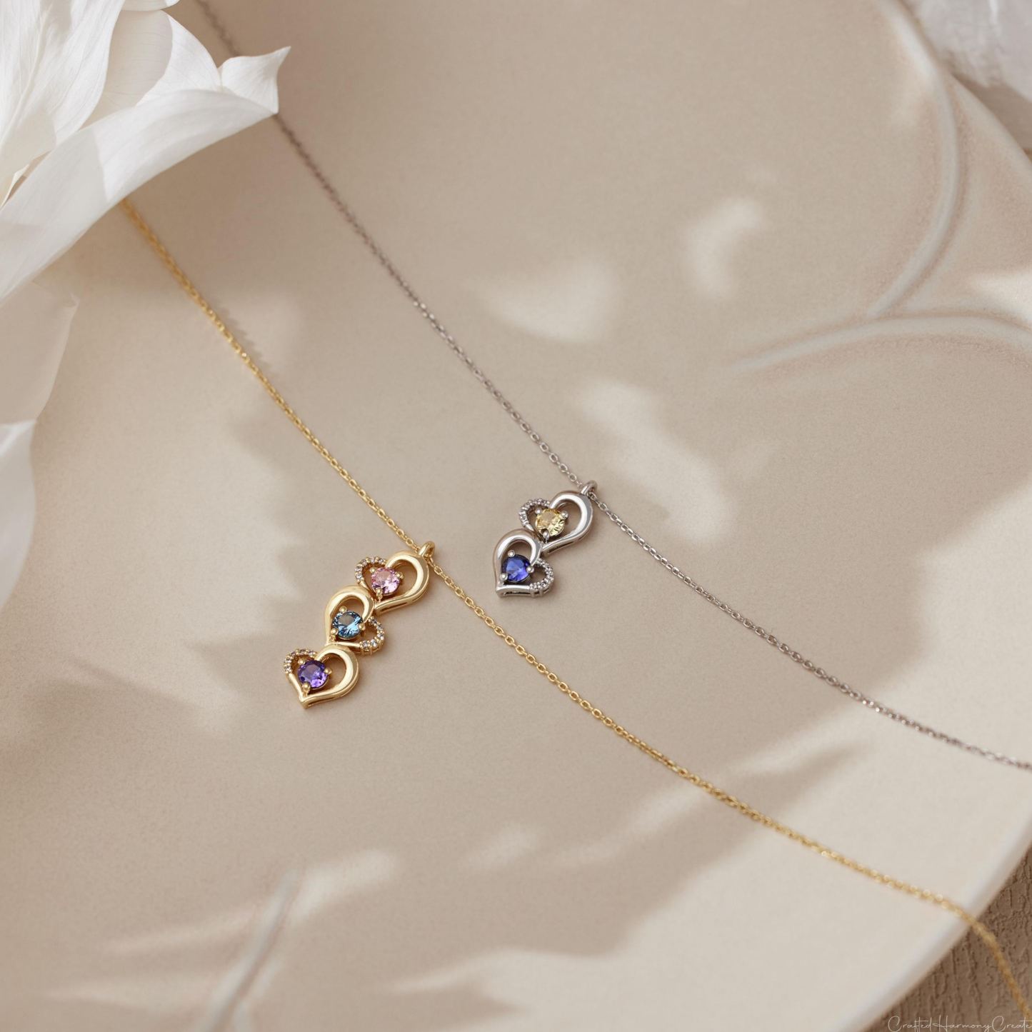 Customized Birthstone Heart Necklace, Family Birthstone Necklace, Multiple Birthstone Necklace, Mother's Necklace, Christmas Gift for Her