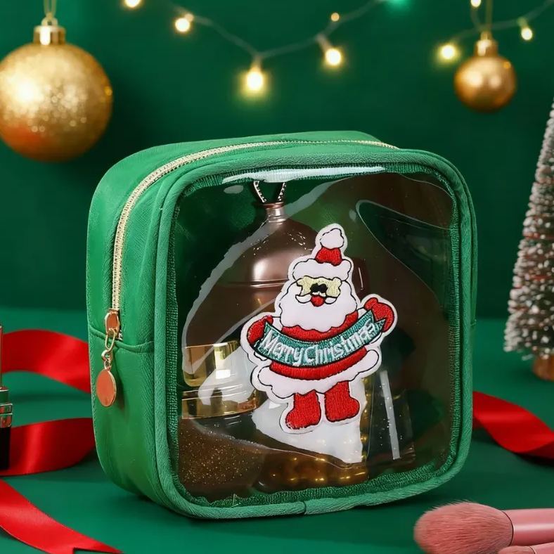 Christmas Chenille Letter Makeup Bag  PVC Travel Cosmetic Pouch Christmas Gift