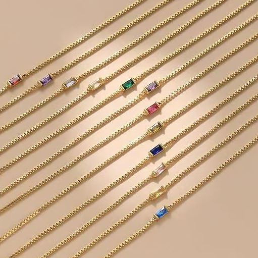 Gold Birthstone Bracelet, Baguette Birthstone Bracelet, Family Birthstone Necklace, Birthstone Bracelet for Women, Valentine Gift