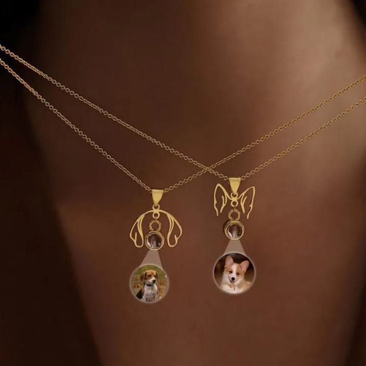 Personalized Dog Ear Projection Necklace, Custom Picture Inside Jewelry, Pet Ear Picture Jewelry, Memorial Necklace, Christmas Gifts for Mom