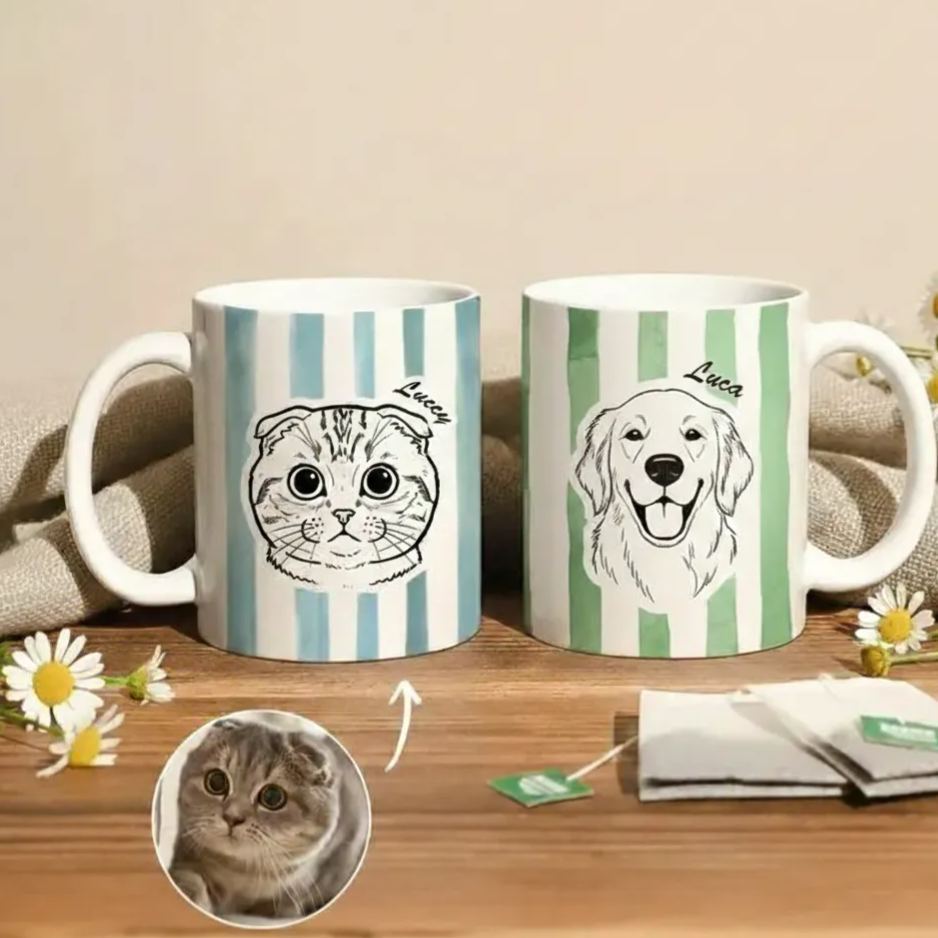 Custom Pet Portrait Mug, Personalized Dog Mug, Custom Cat Mug, Pet Memorial Gift, Dog Mom Gift, Custom Photo Mug - SantaSocks