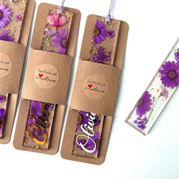 Personalized Pressed Flower Bookmark: Acrylic Resin Bookmark with Gift Box - SantaSocks