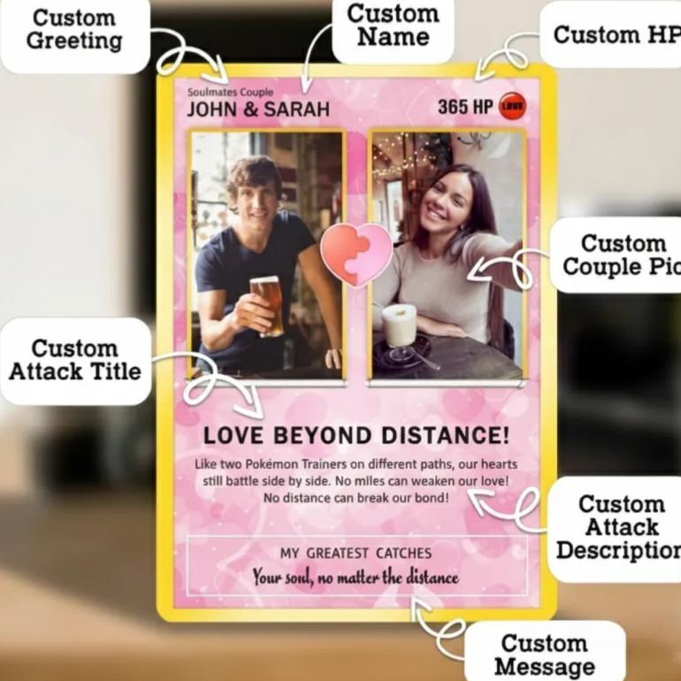 Custom Poke Card Keepsake for Love Beyond Distance - Best Anime-Inspired Couple Anime Style Gifts for Long-Distance Lovers - SantaSocks
