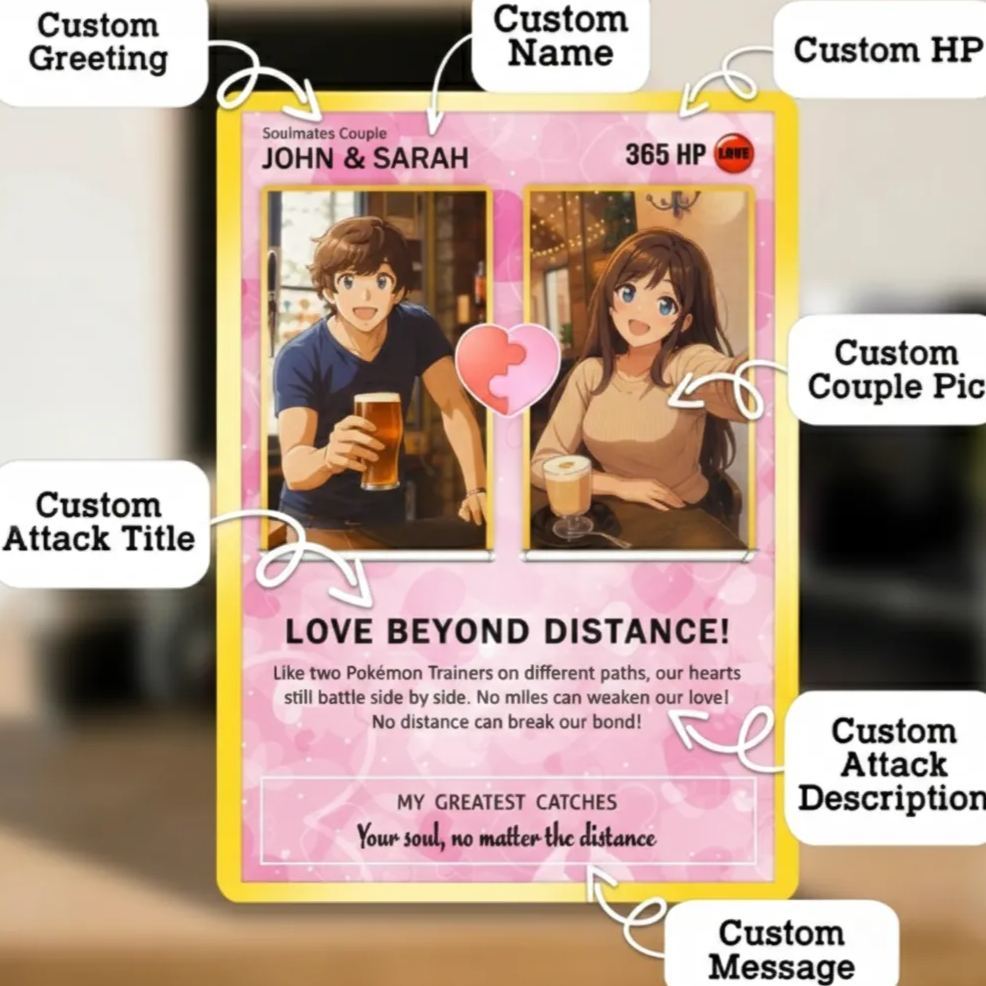 Custom Poke Card Keepsake for Love Beyond Distance - Best Anime-Inspired Couple Anime Style Gifts for Long-Distance Lovers - SantaSocks