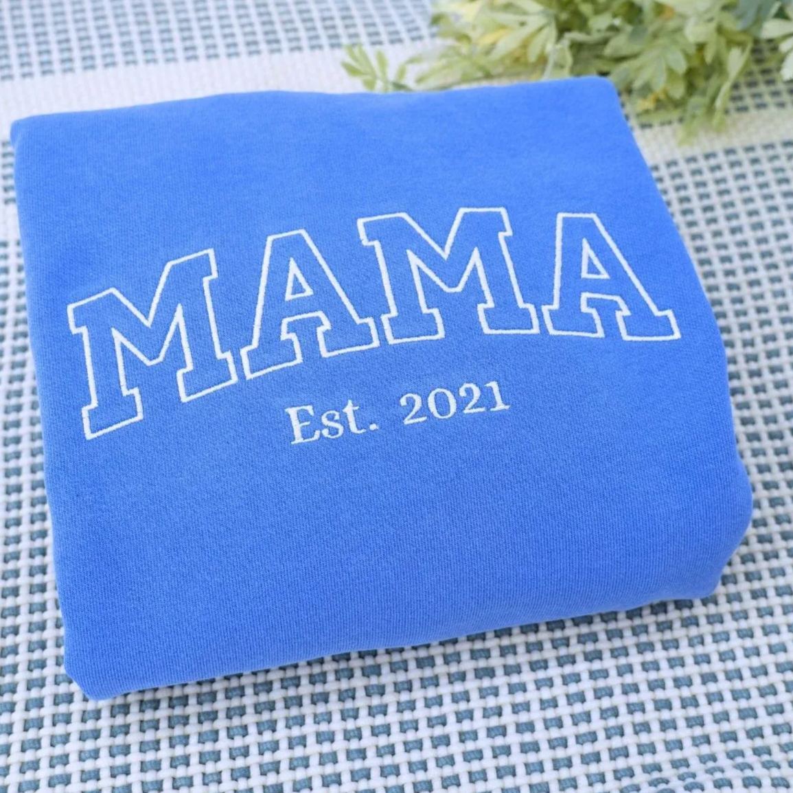 Custom Embroidered Mama Varsity Sweatshirt with EST year and Kids Names on Sleeve, Mother's Day Gift for Mom
