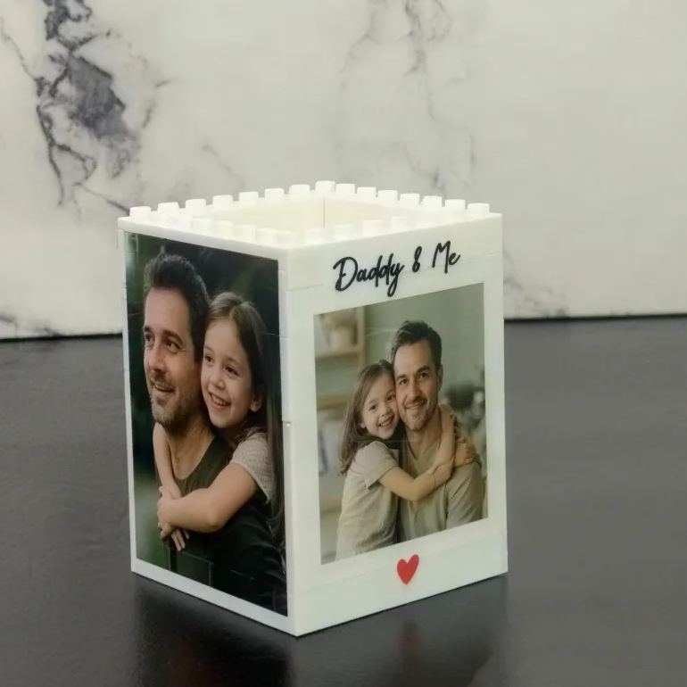 Custom Photo Brick Pencil Pot For Dad – Brick-Inspired Organizer, Gift for Him from Kids, Gift For Dad, Personalized Gift