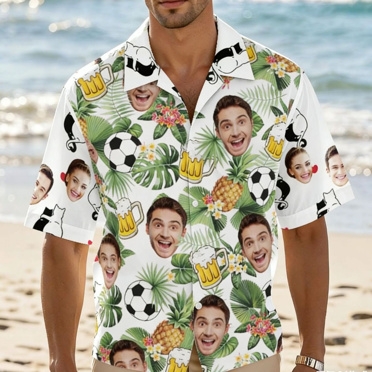 Custom Face Hawaiian Shirt World Cup Football Aloha Shirt Fans Gift - SantaSocks
