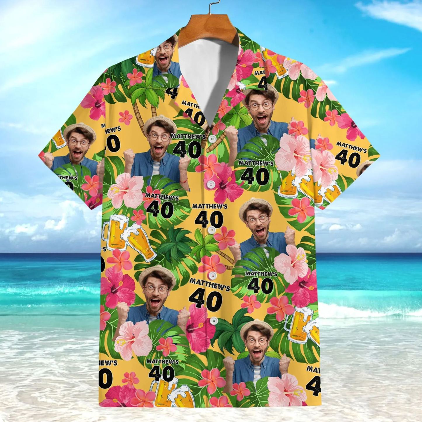Custom Birthday Photo Tropical Style Hawaii Shirt Summer Gift - SantaSocks