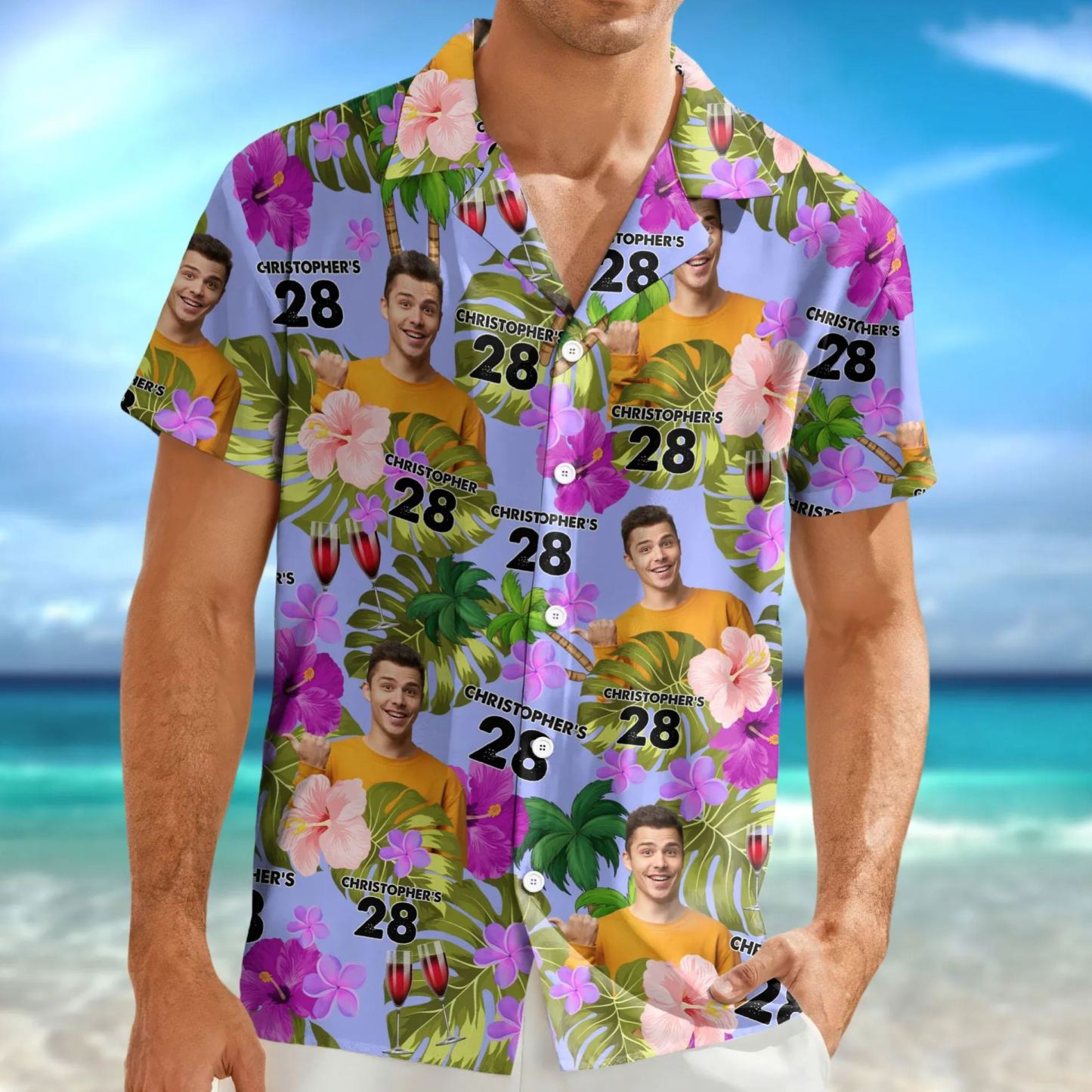 Custom Birthday Photo Tropical Style Hawaii Shirt Summer Gift - SantaSocks
