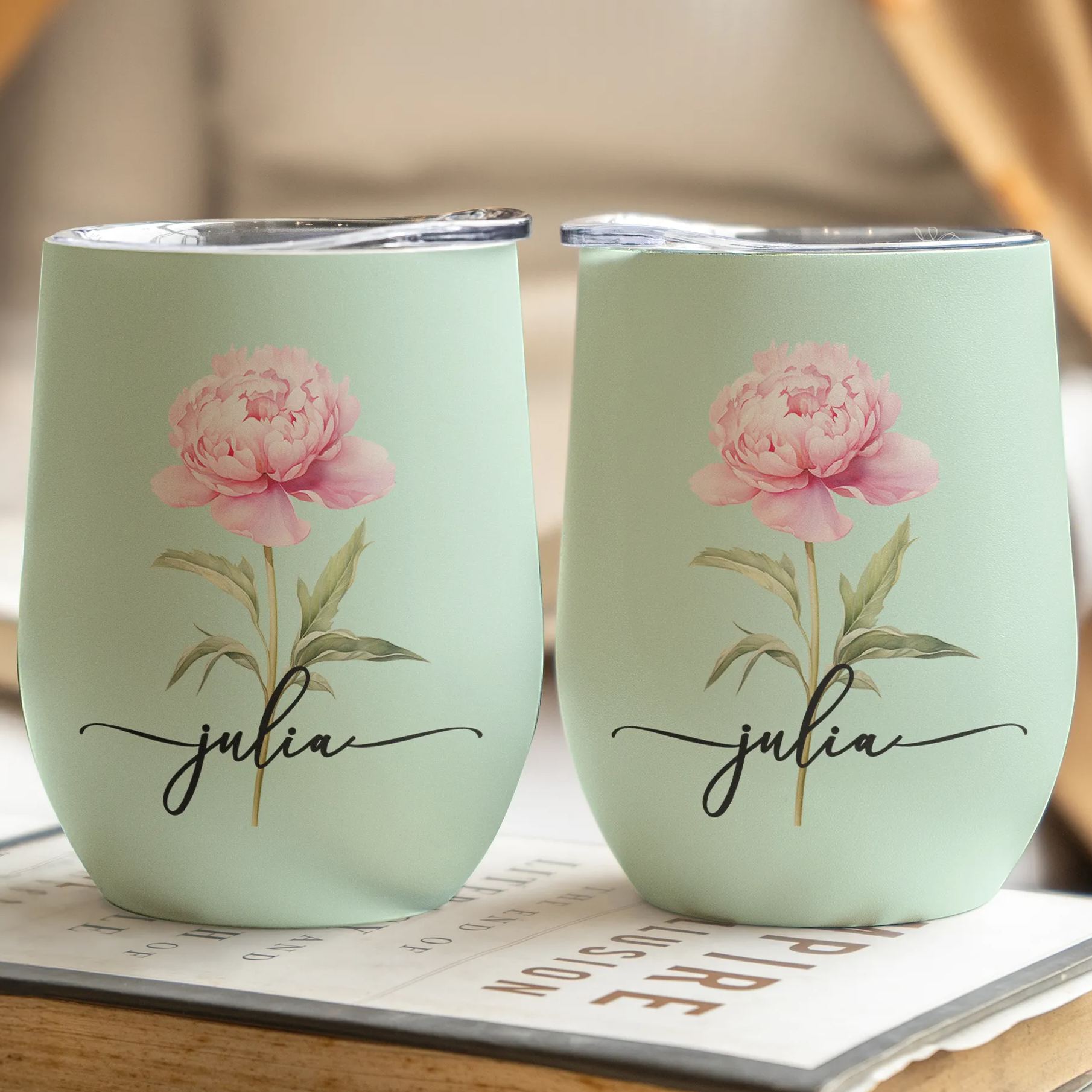 Custom Birth Flower Wine Tumbler for Her - Personalized Name Gift - SantaSocks