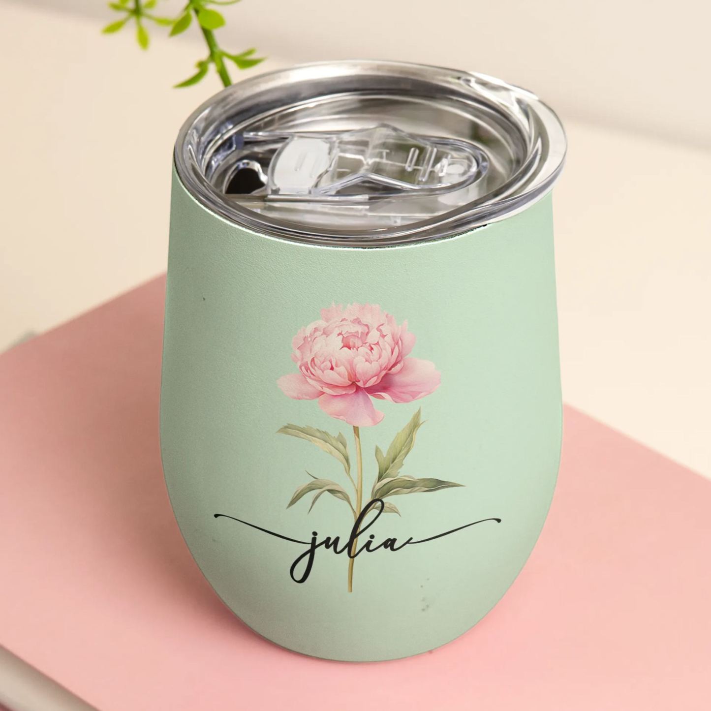 Custom Birth Flower Wine Tumbler for Her - Personalized Name Gift - SantaSocks