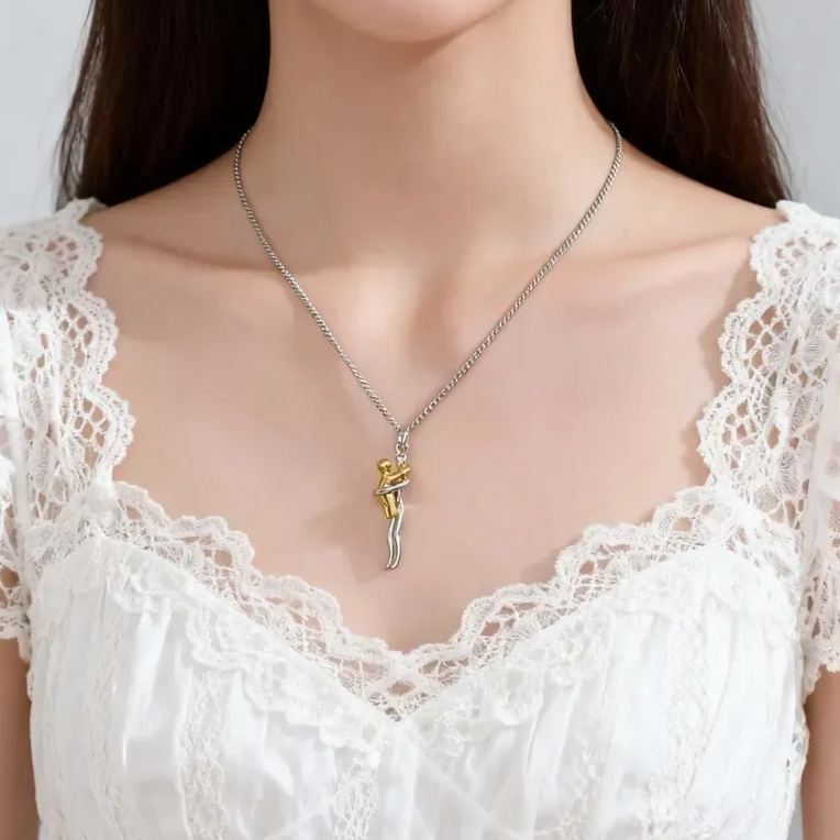 Mother Child Hug Necklace - Two Tone Embrace Pendant Jewelry Gift,Gift for her, Gifts,Mother's Day Gift - SantaSocks