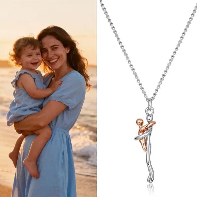 Mother Child Hug Necklace - Two Tone Embrace Pendant Jewelry Gift,Gift for her, Gifts,Mother's Day Gift - SantaSocks